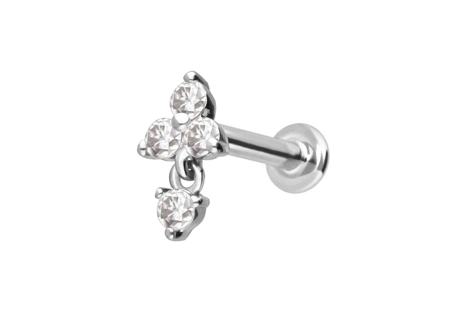 14 Karat Gold Labret Piercing mit Innengewinde MOISSANIT-BLUME + MOISSANIT